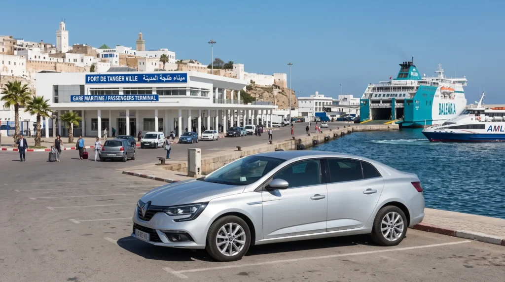 Modern rental car waiting at the Tangier City Port passenger ferry terminal